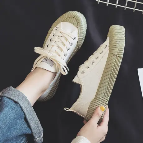 饼干鞋女休闲鞋透气小白鞋女2023春款帆布鞋秋季新板鞋洋气潮鞋子商品大图