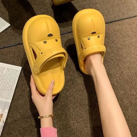 洞洞鞋女夏季外穿2023新款可爱小熊防滑厚底包头海边沙滩凉拖鞋女商品大图