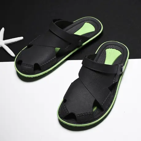 鸟巢拖鞋男夏季罗马无味橡胶防臭包头越南皮凉拖沙滩凉鞋两用开车商品大图