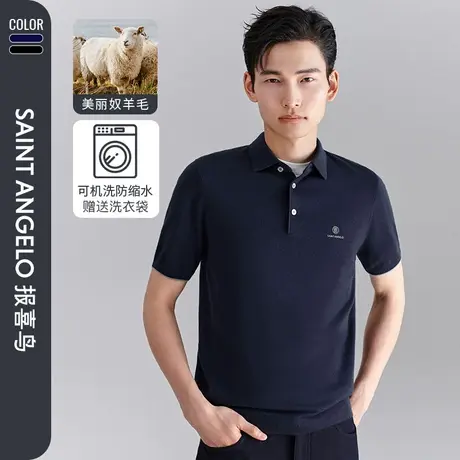 【可机洗】报喜鸟新款男商务休闲POLO领纯羊毛针织衫短袖羊毛衫男图片