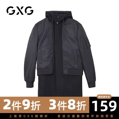 【特价】GXG男装 冬季黑色经典中长款毛呢大衣外套GY126349G图片