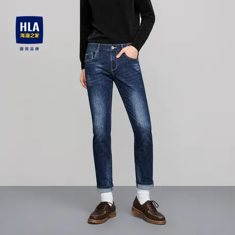 HLA/海澜之家春秋季修身直筒牛仔裤塑形弹力含新疆棉长裤子男士款图片