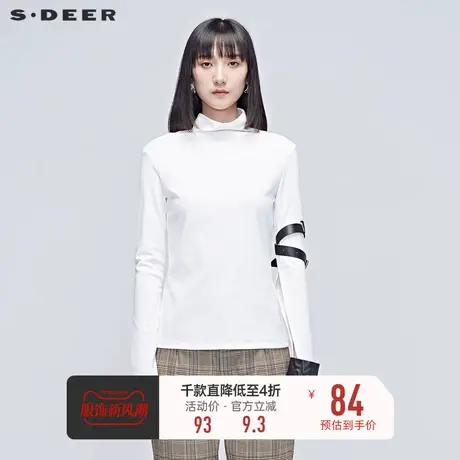 sdeer圣迪奥女装高领绑带长袖白色T恤S20380224🍕图片