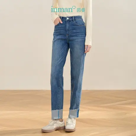 【商场同款】茵曼2023春女装新款时尚牛仔蓝弹力直筒九分牛仔裤图片