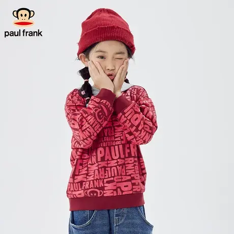 大嘴猴儿童装女宝红色连帽卫衣中大童2023新款春秋上衣新年打底衫图片