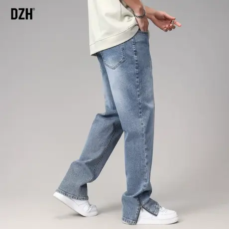 男士微喇拉链牛仔裤潮牌男美式高街百搭裤子直筒宽松休闲裤男秋季商品大图