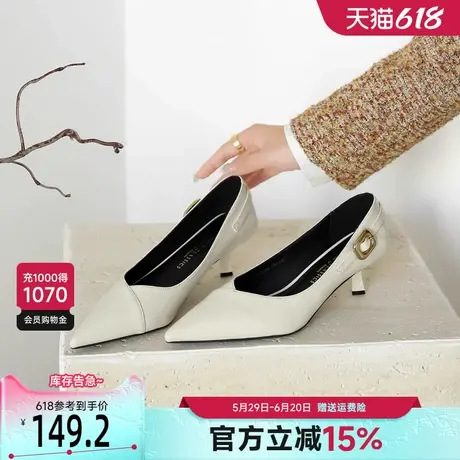 戈美其英伦风小皮鞋女2025春春新款法式气质时尚尖头酒杯跟高跟鞋图片