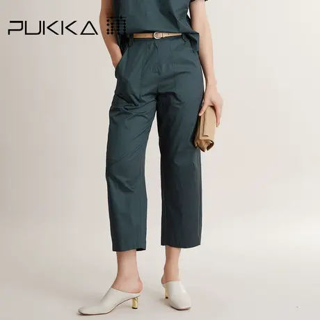 蒲PUKKA两侧松紧弹力腰小脚裤夏季设计感显瘦八分休闲萝卜裤子商品大图
