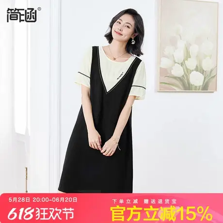 简涵胖mm假两件连衣裙2024夏新款遮肚减龄宽松大码气质显瘦a字裙图片