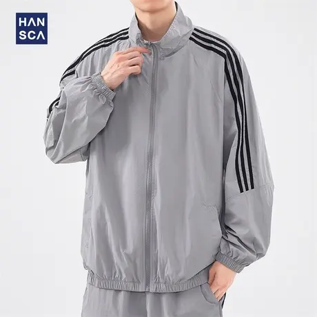 hansca凉感立领防晒服男夏季透气薄款防紫外线户外条纹潮牌防晒衣图片
