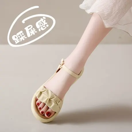 真皮时装凉鞋女夏季小码34不累脚一字扣带平底凉鞋时尚百搭配裙子商品大图