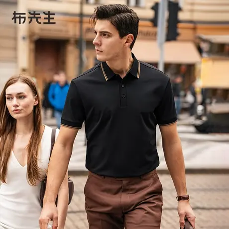 MrBu布先生商务纯色polo2025春夏新款罗纹装饰短袖T恤男AT16070商品大图
