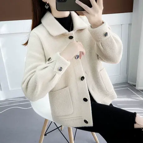 秋季女士小香风水貂绒短外套2023年新款爆款洋气开衫女春秋款上衣图片