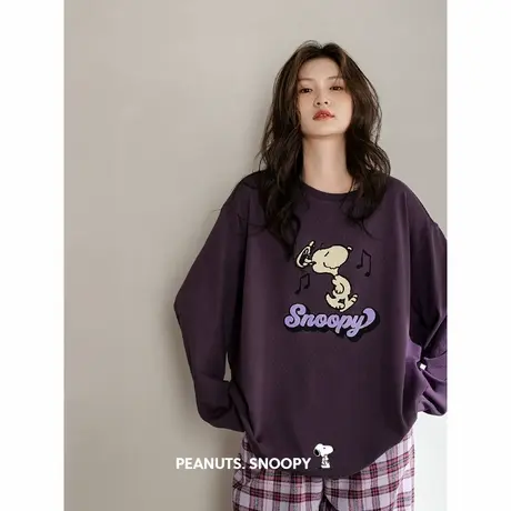 贝妍睡衣女春秋新款柔软棉史努比家居服可爱少女长袖长裤大码套装商品大图