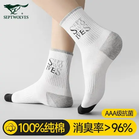 七匹狼防臭袜子男士夏季中筒男袜纯棉全棉吸汗运动透气除臭袜男款商品大图