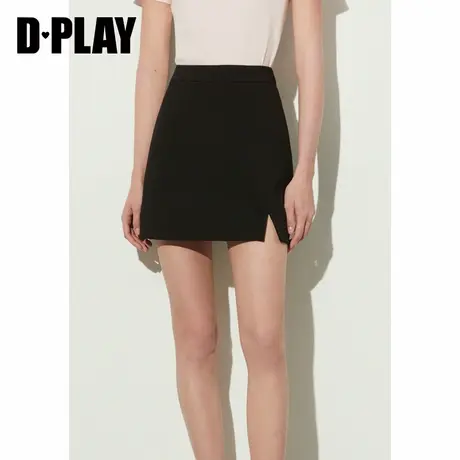 DPLAY2025年夏季新款黑色半身裙女气质高腰侧开衩短款裙子短裙图片
