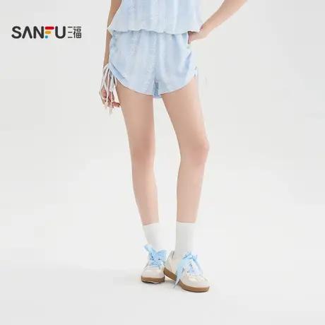 三福短裤2025夏季双侧串珠抽绳合体时尚休闲裤子女装504250商品大图