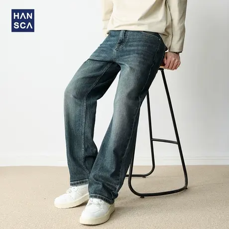 hansca直筒秋款牛仔裤男牛仔裤2025新款男潮牌高端水洗做旧长裤商品大图