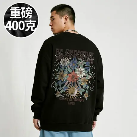 【大码男装】300斤大码男装潮男美式复古加肥加大码圆领卫衣秋季商品大图