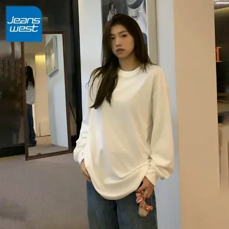 KV真维斯长袖t恤女2025新款春秋爆款 白色百搭显瘦休闲纯棉体恤衫商品大图
