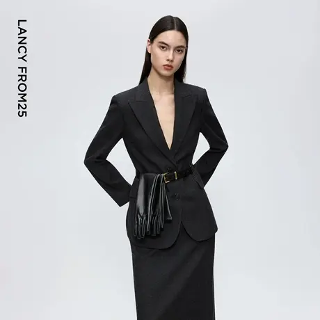 朗姿羊毛戗驳领收腰显瘦西装简约气质老钱风西服2025年冬季新款商品大图