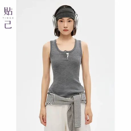 TINGE贴己48S100%精仿羊毛针织背心女秋冬保暖透气内搭打底上衣商品大图