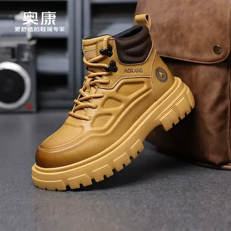 奥康 男鞋2025秋季新款马丁靴男英伦真皮复古工装靴加绒高帮鞋子H商品大图