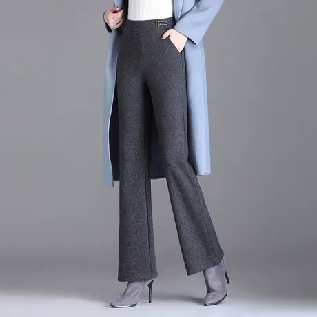 气质通勤高腰长裤秋冬羊毛呢微喇直筒裤2023新款女裤子显瘦休闲裤商品大图