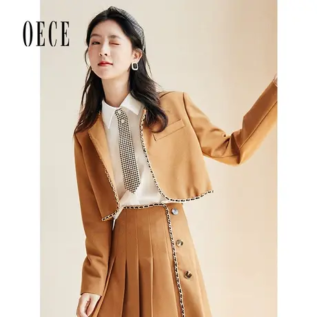 【买1送1】Oece气质短外套秋装新款女通勤文艺复古设计感西装商品大图