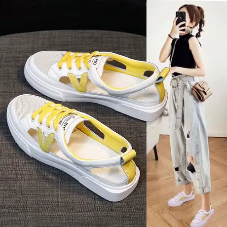 包头凉鞋女2023夏季新款运动洋气韩版平底网红超火镂空休闲小白鞋商品大图