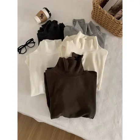 德绒保暖高领长袖T恤秋冬装韩版洋气时髦打底衫内搭加绒加厚上衣图片