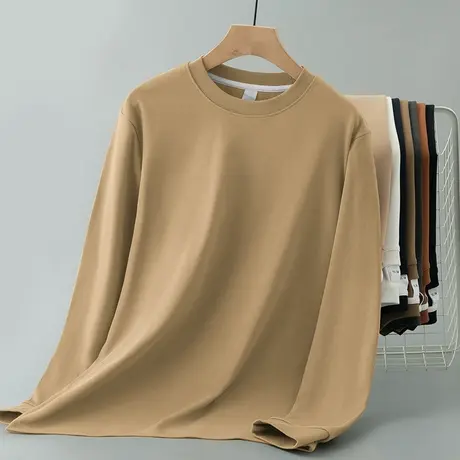 380g重磅纯色t恤男长袖内搭打底衫秋冬季加厚款圆领体恤秋衣小衫商品大图