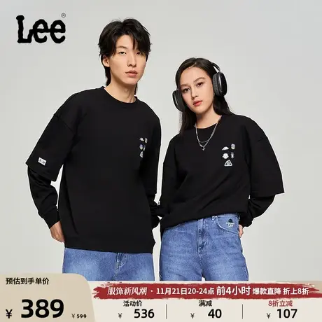 Lee商场同款buddy lee23秋冬新品舒适黑色假两件男女同款长袖T恤图片