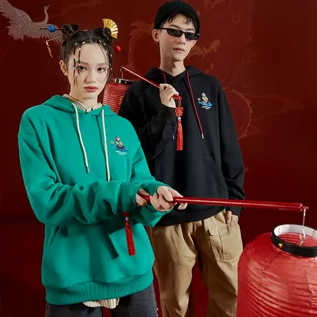 唐狮国潮情侣卫衣秋冬款西游悟空图案连帽卫衣青少年oversize外套图片