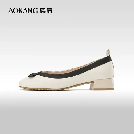 奥康女鞋 春季气质优雅法式小香风蝴蝶结粗跟舒适浅口女单鞋女鞋图片