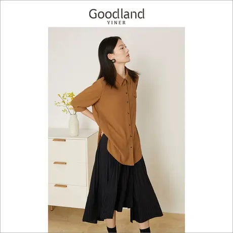 音儿美地女装2022夏季新款复古宽松五分袖POLO领衬衫商品大图