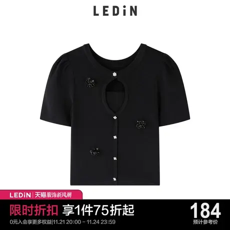 乐町正反两穿针织上衣秋季新款短袖T恤女C1EEC2104图片