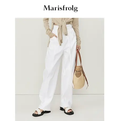 玛丝菲尔春夏宽松百搭蛋形白色透气百搭高腰直筒休闲裤商品大图