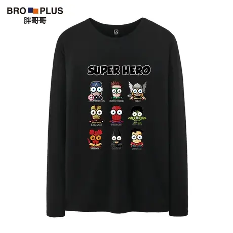 胖哥哥长袖t恤青少年大码男装胖子加肥加大男士春秋圆领肥佬体恤图片