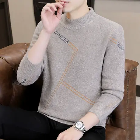 港士博大码加厚毛衣男韩版潮流2022秋冬季水貂绒针织衫毛线衣男装商品大图