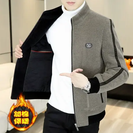 秋冬季高端金貂绒男装上衣夹克男士休闲百搭加棉加厚毛呢大衣外套商品大图