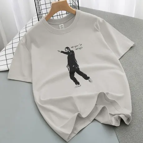 美式230g重磅纯棉短袖t恤男夏季宽松潮流印花半袖全棉体恤上衣服商品大图