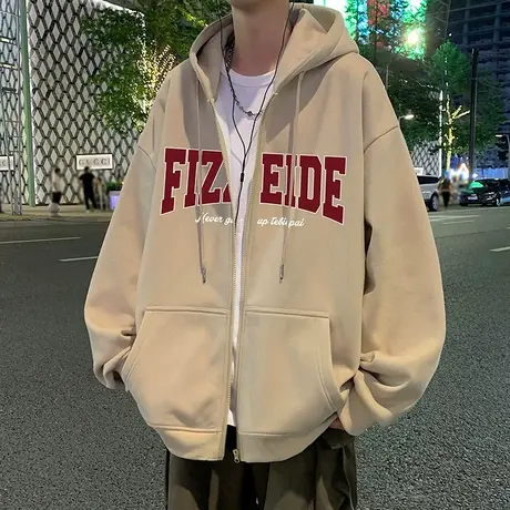 美式复古连帽卫衣外套男春秋款潮牌宽松春季拉链开衫oversize上衣商品大图