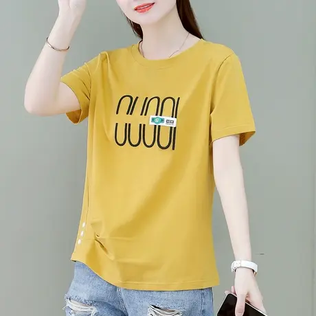 纯棉修身t恤女夏装2024年新款时尚收腰显瘦短袖上衣时髦百搭体恤商品大图