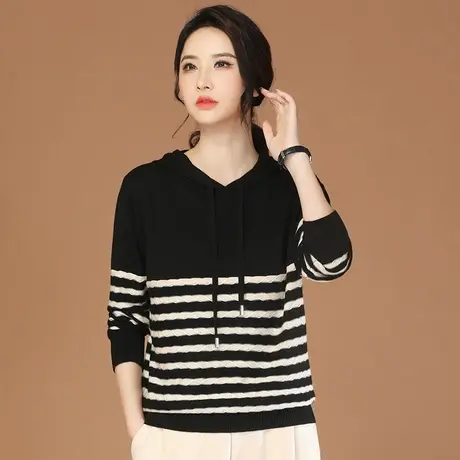 韩潮袭人连帽休闲针织打底衫2023秋季新款时尚洋气内搭毛衣上衣女商品大图