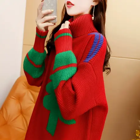 加厚高领毛衣女中长款2024新款春季宽松慵懒风洋气百搭针织打底衫图片