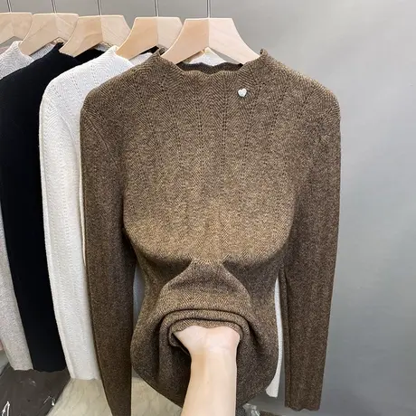 半高领毛衣女打底衫2023秋冬新款套头外穿镂空针织衫洋气内搭上衣图片