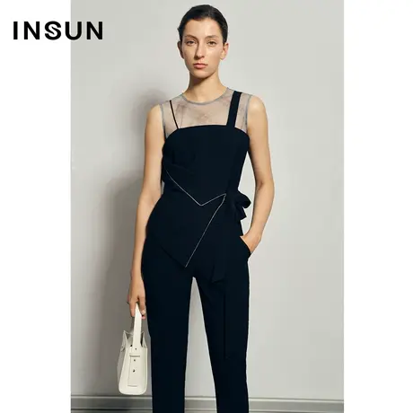 恩裳夏季网纱无袖收腰修身蕾丝衫图片