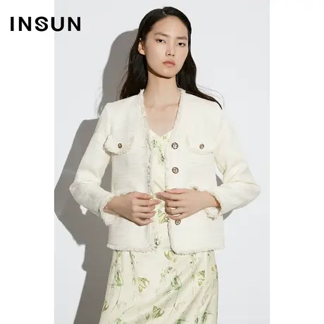 COVER春季色织粗花呢亮丝拉毛外套商品大图