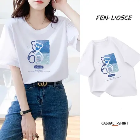 纯棉短袖t恤女2023年夏季新款设计感小众大码宽松体恤上衣服ins潮商品大图